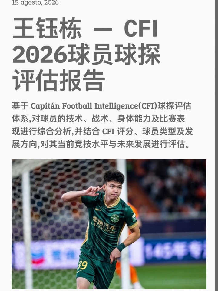 CFI报告：王钰栋获评B1高潜力 比利时荷兰优先级超德国